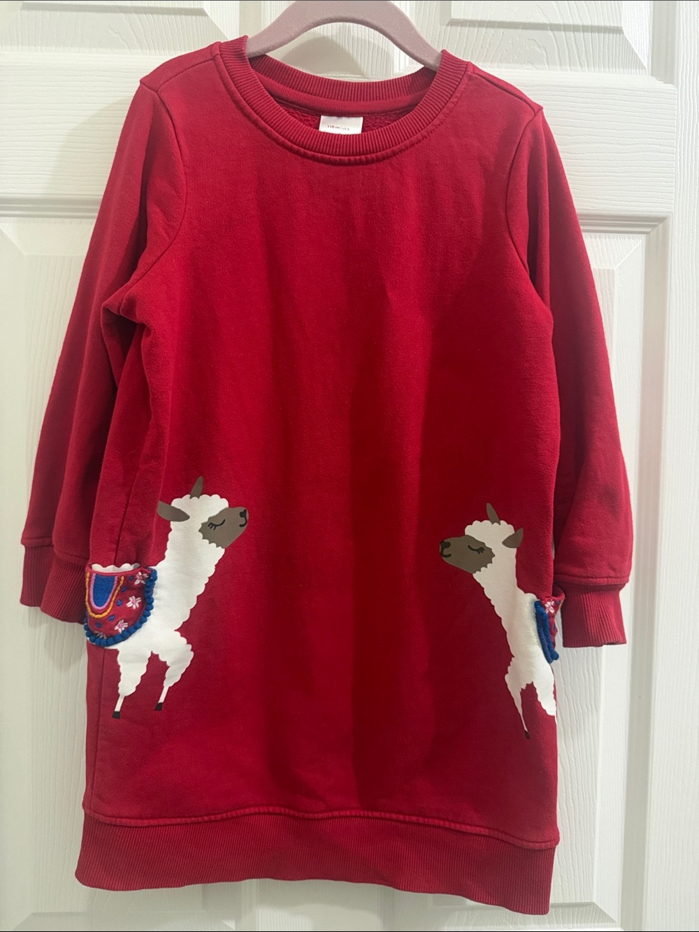 Hanna Andersson Red Llama Cozy Critters Pocket Dress Size 5 / 110cm